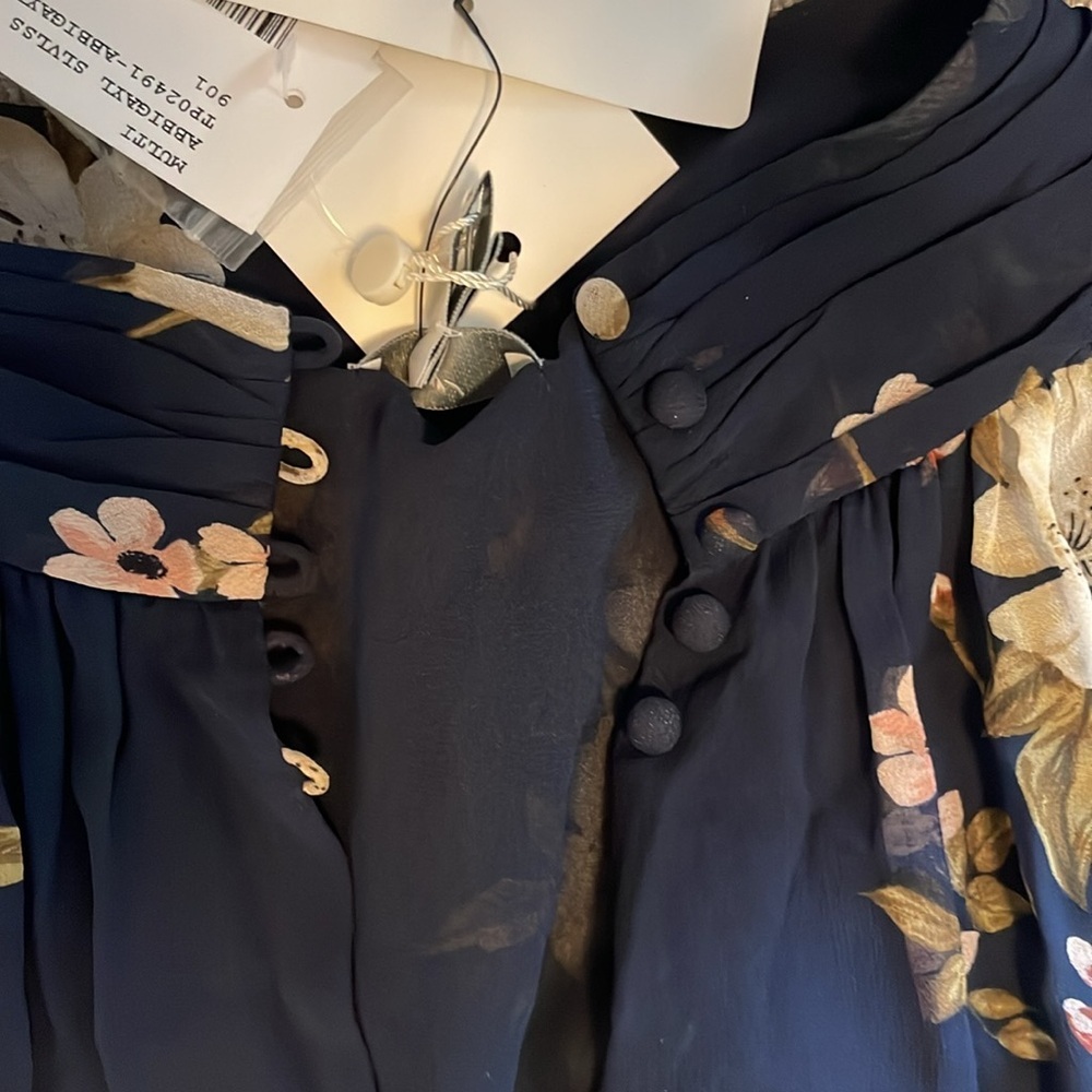 NWT! Joie Navy Blue Abbigayl Floral Silk Peplum Top - Picture 6 of 6